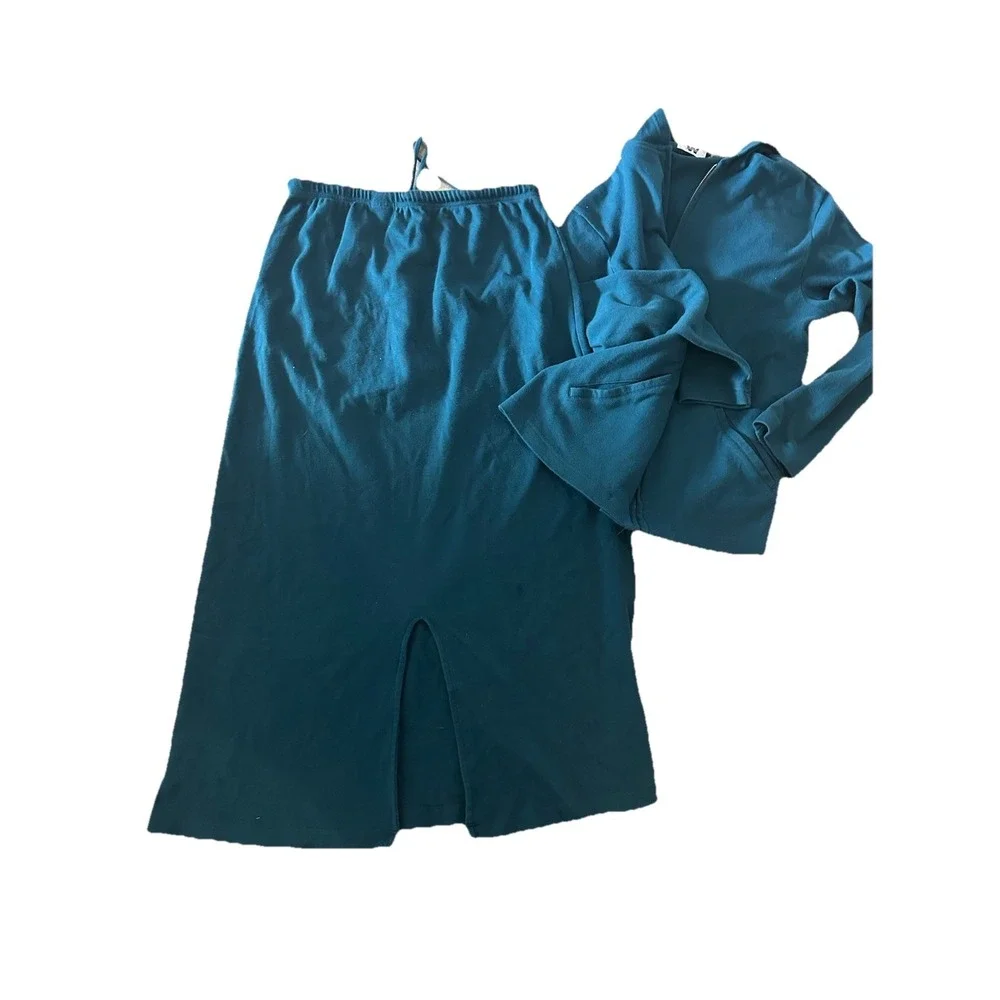 Vintage Two Piece Zip Sweatshirt and‎ Drawstring Skirt Set Teal Medium + Large